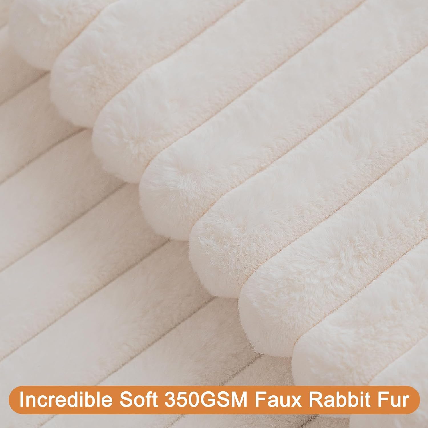 Double-Sided Faux Fur Plush Throw Pillow Covers 24x24 Set of 2 Fuzzy Striped Soft Cozy Pillowcase Luxury Decorative Pillows Square Shaggy Cushion Covers for Couch Sofa Bed,Cream White - Image 2