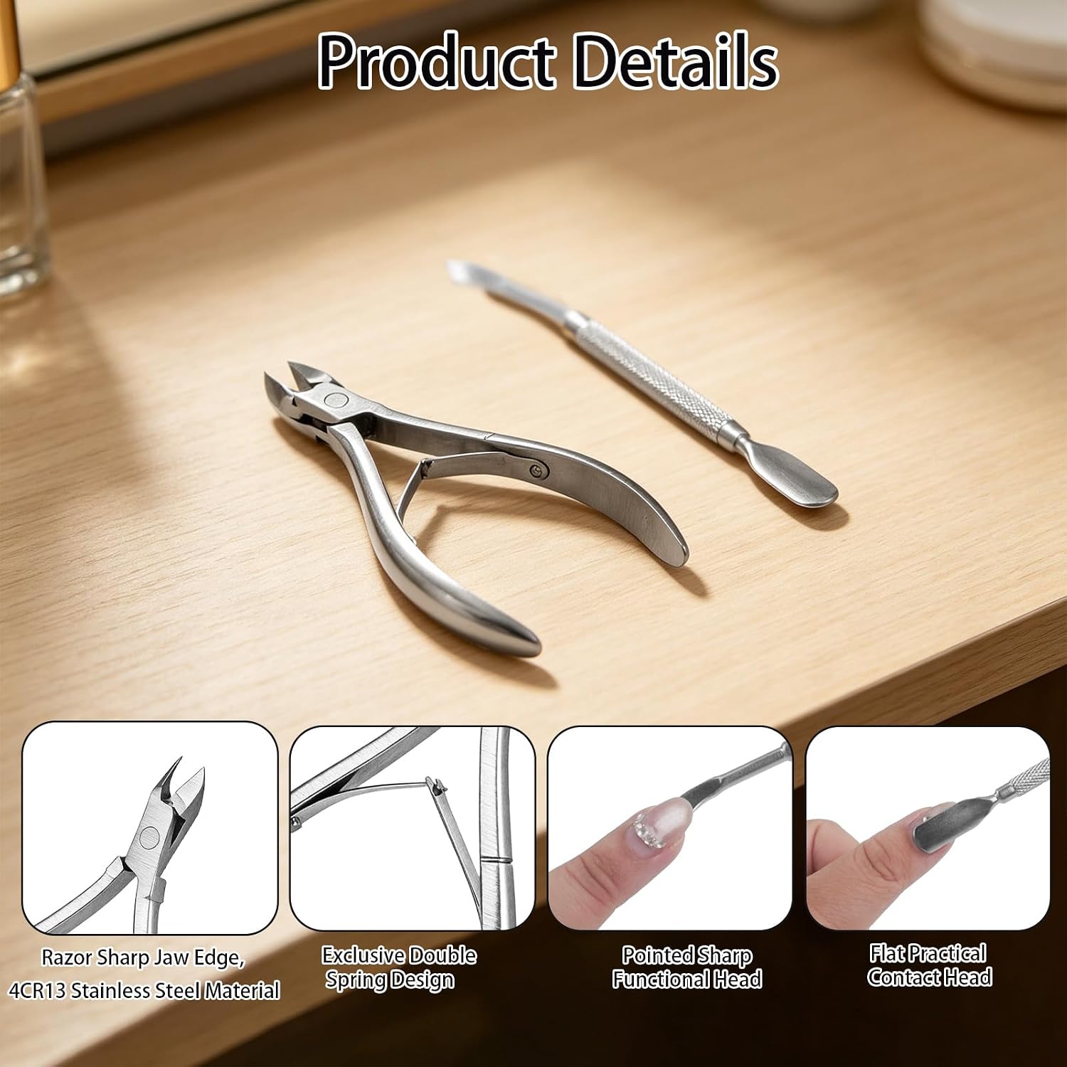 12 Pcs Cuticle Trimmer with Pusher, Stainless Steel Manicure Pedicure Tool Kit Cuticle Nipper Cutter with 200 Self Sealing Storage Pouches Nail Care Tools