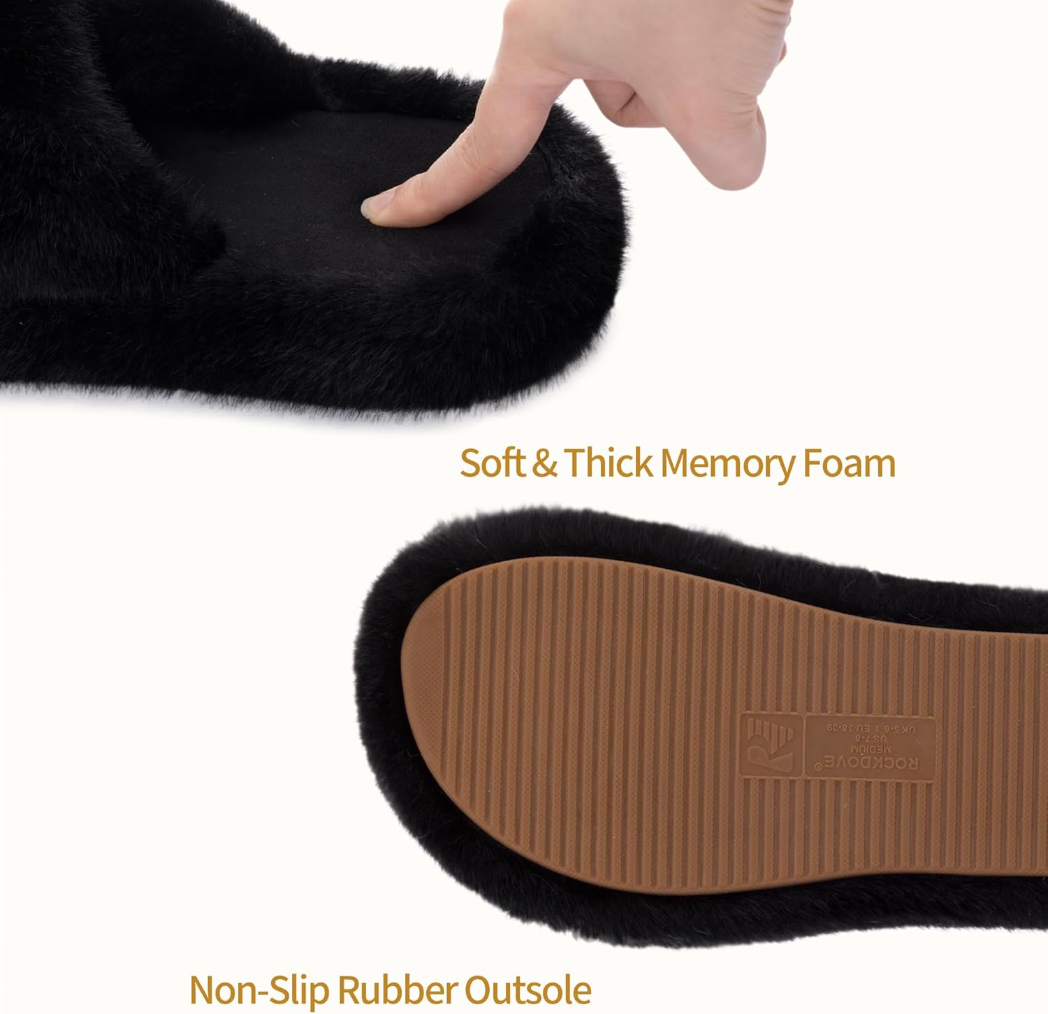RockDove Womens Furrie Faux Fur Slide Slippers Arch Support Memory Foam Non Slip Indoor Outdoor Washable Gift Ready - Image 4