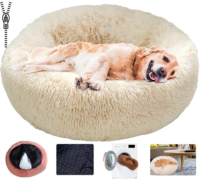 KZhanmy Cama de Perros Gatos Grande Pequeño,Cama de Mascotas Calentito Mullida Felpa Cojin Redonda…