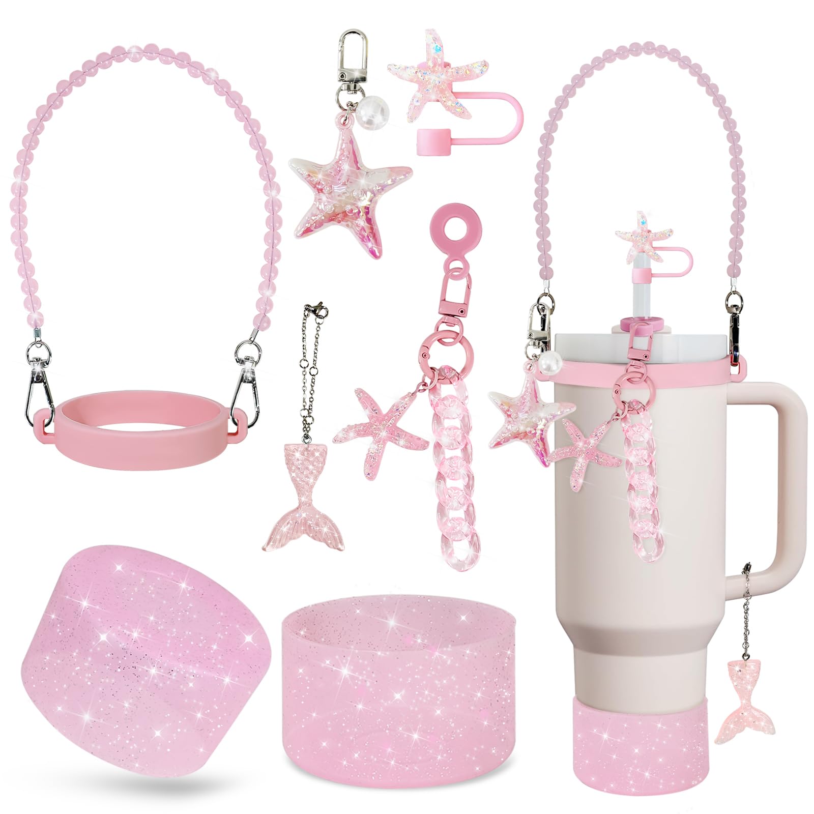 VirgoCCY Ocean Beach Themed Stanley Cup Accessories Set 30 oz | 40 Oz, Includes 0.4in Straw Cover, Water Bottle Handle Strap, Cute Stanley Charms and