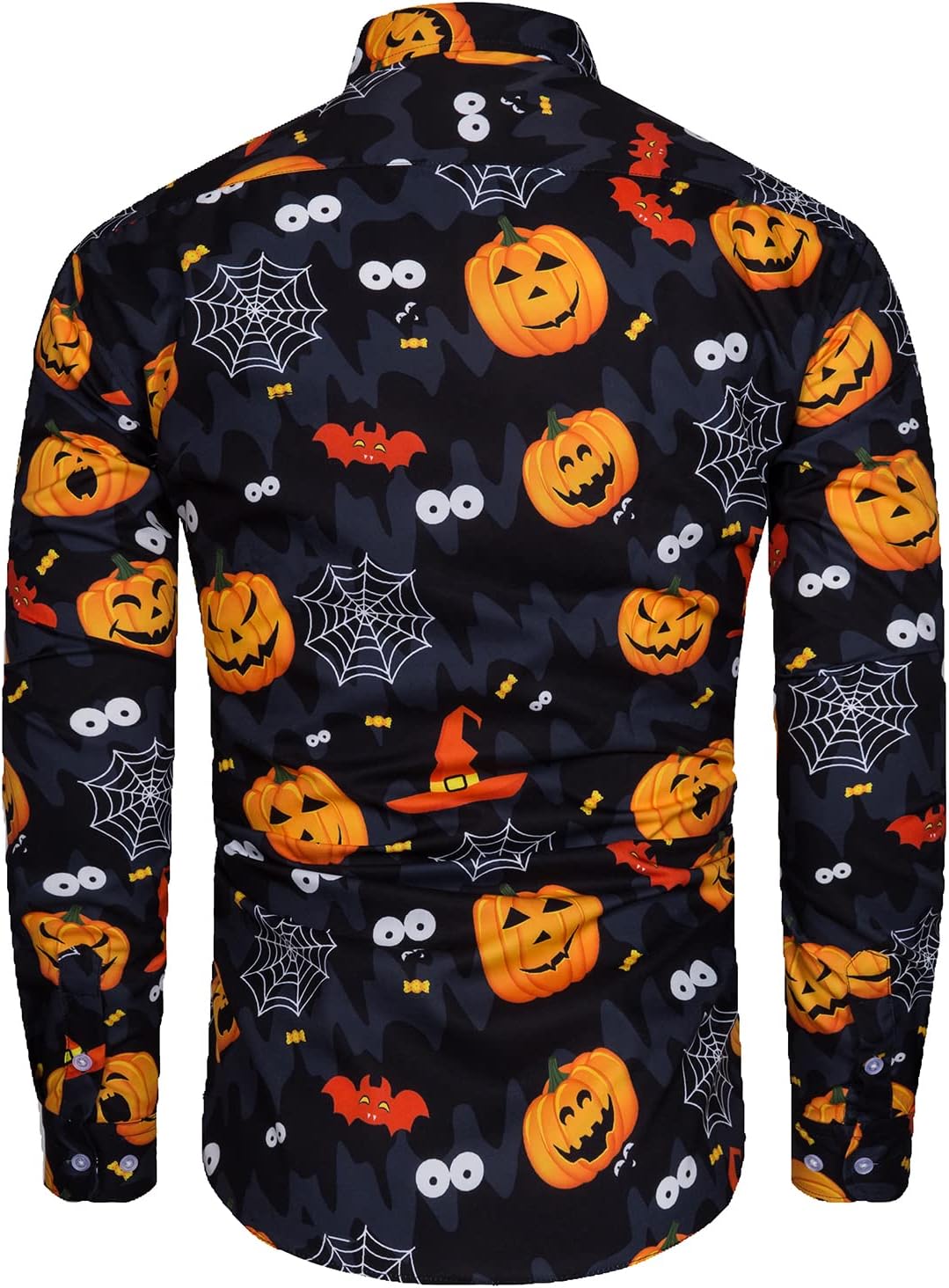 TUNEVUSE Men Halloween Shirts Adult Pumpkin Print Long Sleeve Casual Button Down Shirt Costumes - Image 2