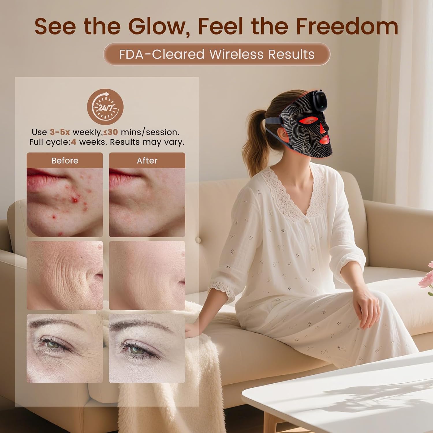 Red Light Therapy Mask for Face - FDA-Cleared 400-850nm LED Red & Near-Infrared Light for Skin Rejuvenation, 8 Skin Care Modes, Home Beauty Device, Relaxing Birthday Mother’s Day Gifts for Women