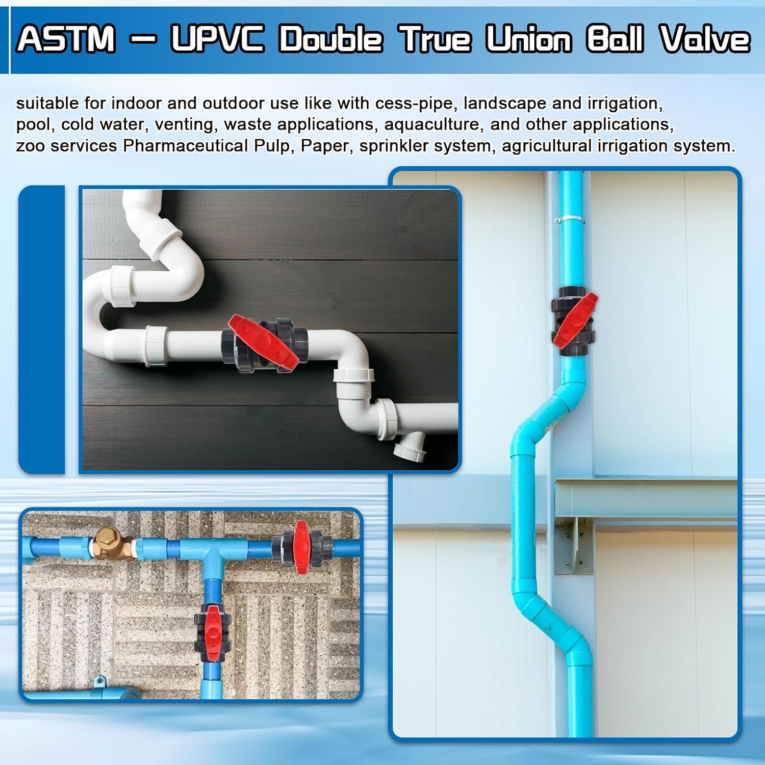 1-1/2 Inch PVC True Union Ball Valve, Full Port Slip Socket Valve | UPVC Body With EPDM O-Rings, PTFE Seat, Slip Socket Connection, 150 PSI Pressure Rating, Pool And Irrigation Use