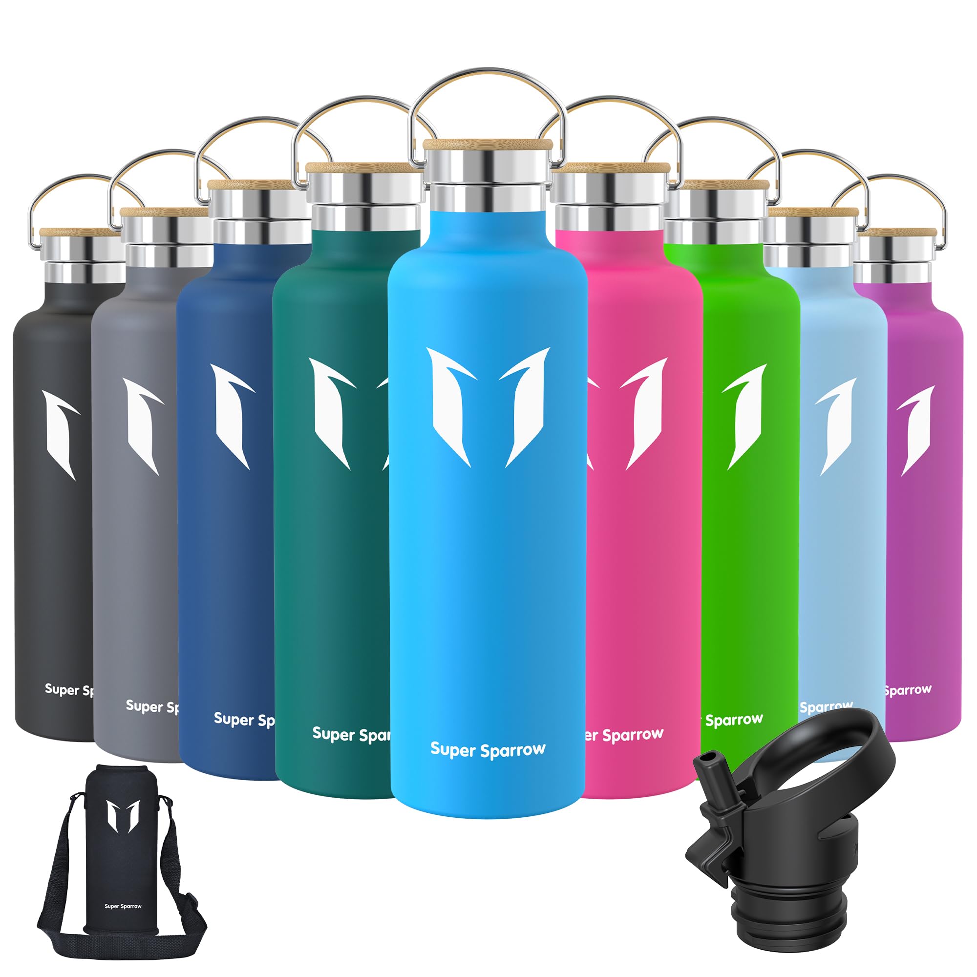 Super Sparrow Borraccia Termica - Bottiglia Termica Senza Perdite - 350ml/500ml/620ml/750ml/1L - Senza BPA Borracce Bambini - Per Scuola, Sport, Campeggio, Palestra, Ciclismo - Con 2 Tappi