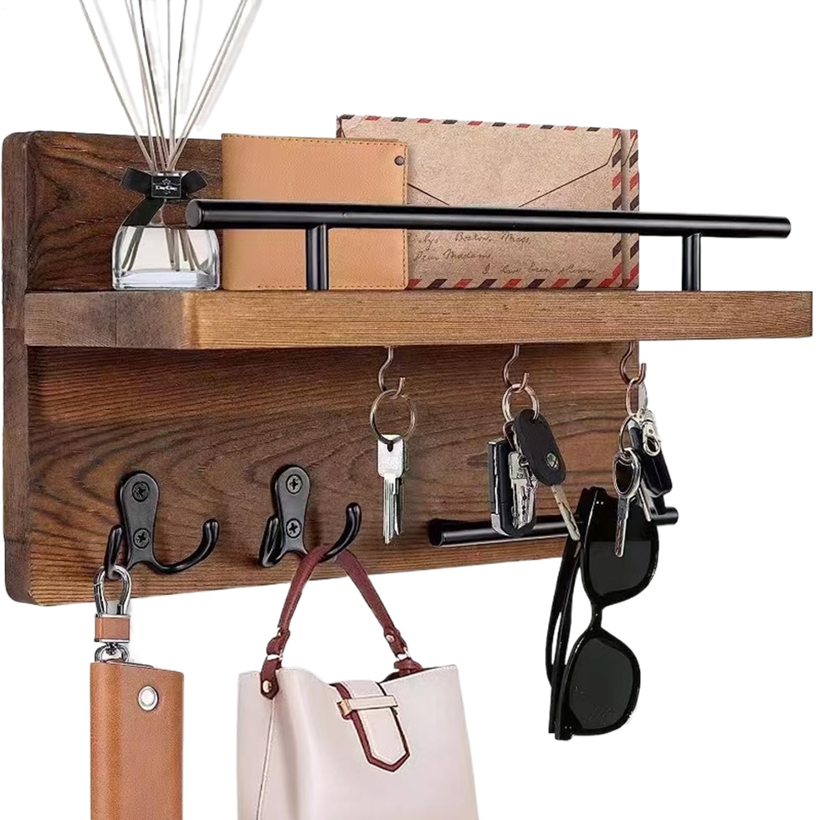 Estante para llaves de pared que organiza tus bolsos y correspondencia