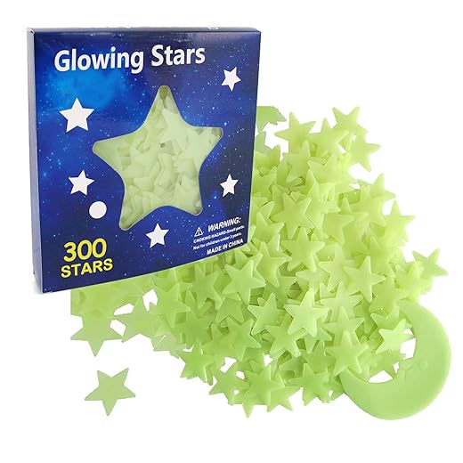 S & E TEACHER'S EDITION Glow In The Dark Stars 302Pcs, 300 Glowing Stars and 2 Moon, Kids’ Room Decorations, Wall Décor, Christmas Halloween Gifts.