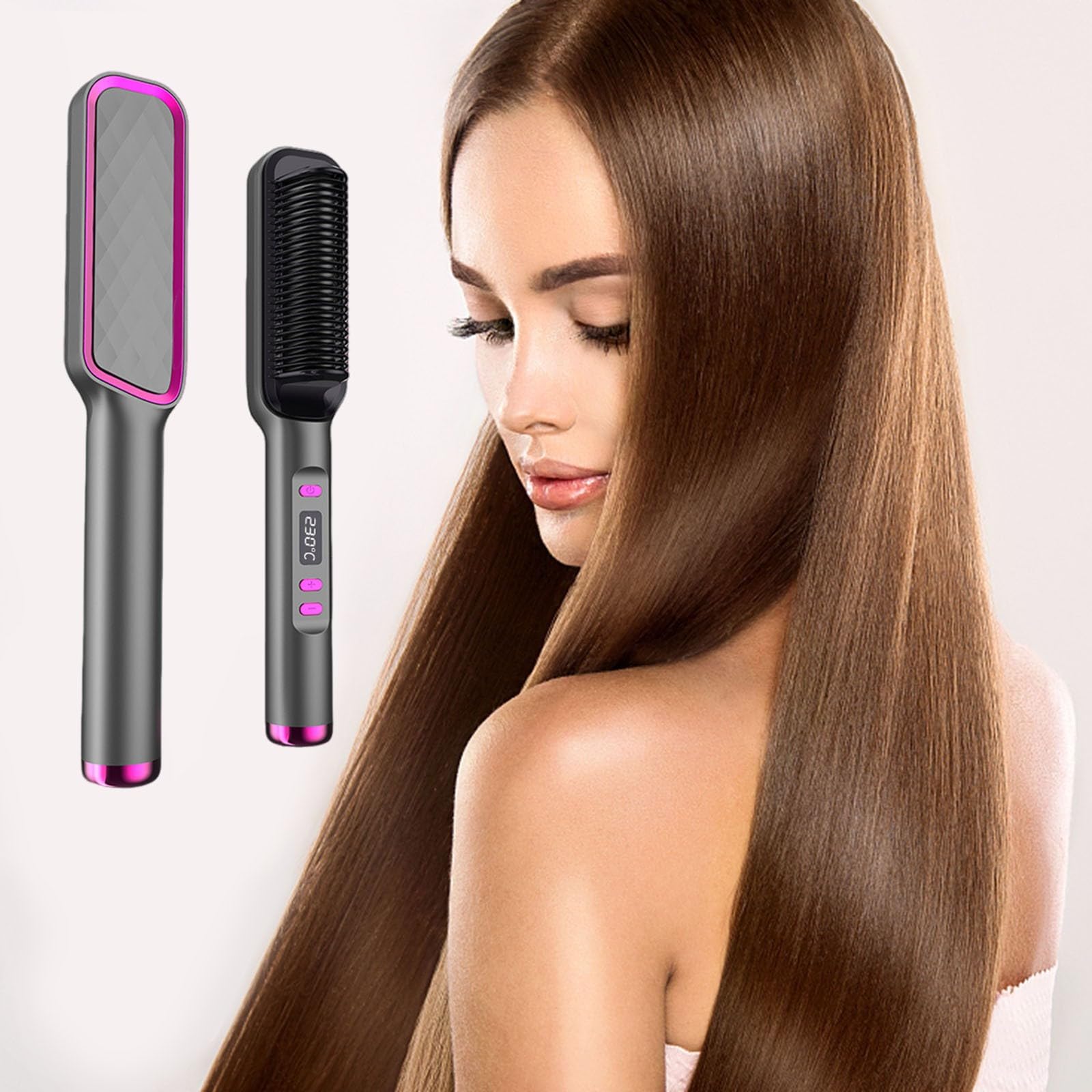 Anion Hair Straightener Brush, Enhanced Ionic Hot Hair Straightening Comb with LCD Screen with Anti-Scald, Auto Temperature Lock & Off for Professional Hair Salon at Home, Black