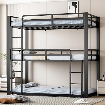 Mixcous Heavy Duty Triple Twin Size Bunk Bed, Twin Over Twin Over Twin