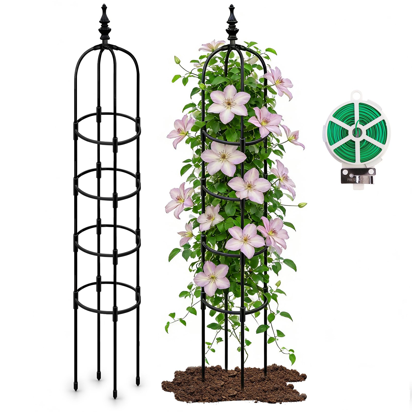 Tutore per piante a U 180 cm in metallo – Supporto per piante rampicanti, pomodori e rose, struttura stabile per balcone e giardino con 30 m di filo da giardinaggio e taglierino