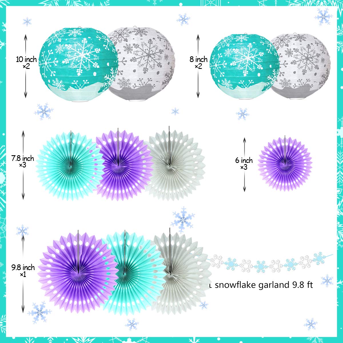 Set Di 7 Ghirlande Di Carta Perlescente Con Fiocchi Di Neve E Bandiera Di Compleanno: Decorazioni Per Festa Invernale, Natale E Tema Frozen