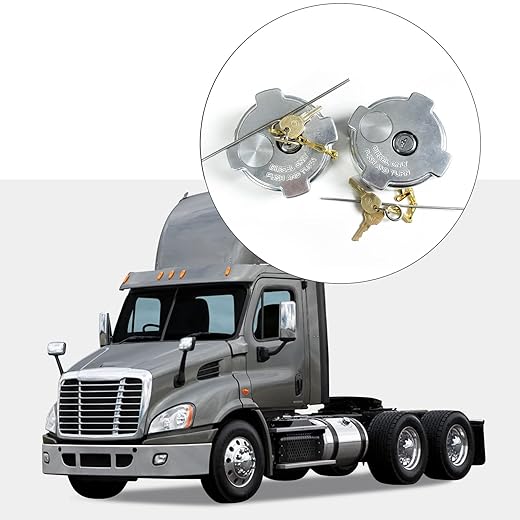 Locking Fuel Cap, Compatible with 1996-2018 Freightliner Cascadia Columbia Century Coronado 1/4 Turn Lock Gas Fuel Cap with Keys 3In Aluminum Diesel Fuel Tank Cap Replace 0337017002 600149 2PCS