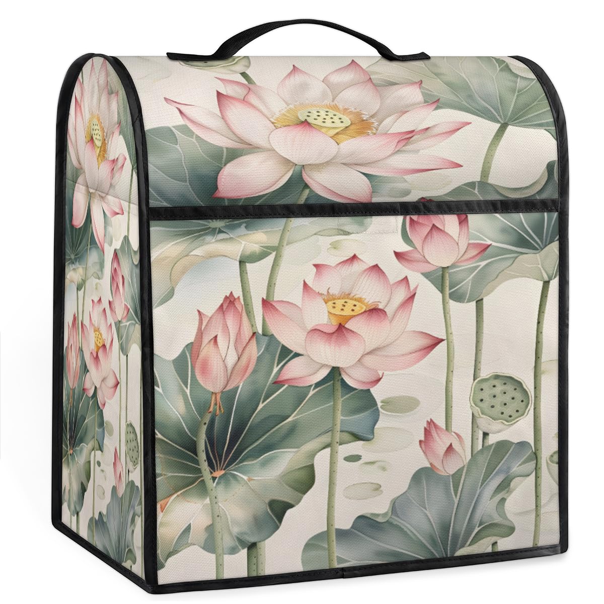 Coffee Maker Cover Watercolor Lotus Kitchen Appliance Covers Small Appliance Covers Blender Cover Juicer Cover Dust Covers for Kitchen Appliances with Top Handle and Pockets,Washable,B628