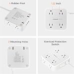 TESSAN Flat Plug Power Bar, 5 Ft Extension Cord Indoor, Gray | 8 Multi Outlets and 3 USB (1 USB C), Surge Protector Power Strip, Wall Mount Charging Station for Home Office Dorm