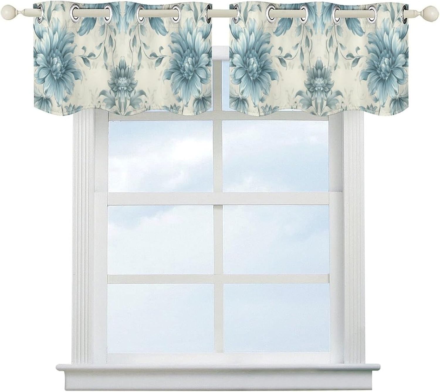 Blue Flower Pattern Valance for Windows, 2 Pack Kitchen Curtains Modern Home Decor, Soft Blackout Window Curtains for Living Room & Bedroom, 18 X 52 Inch