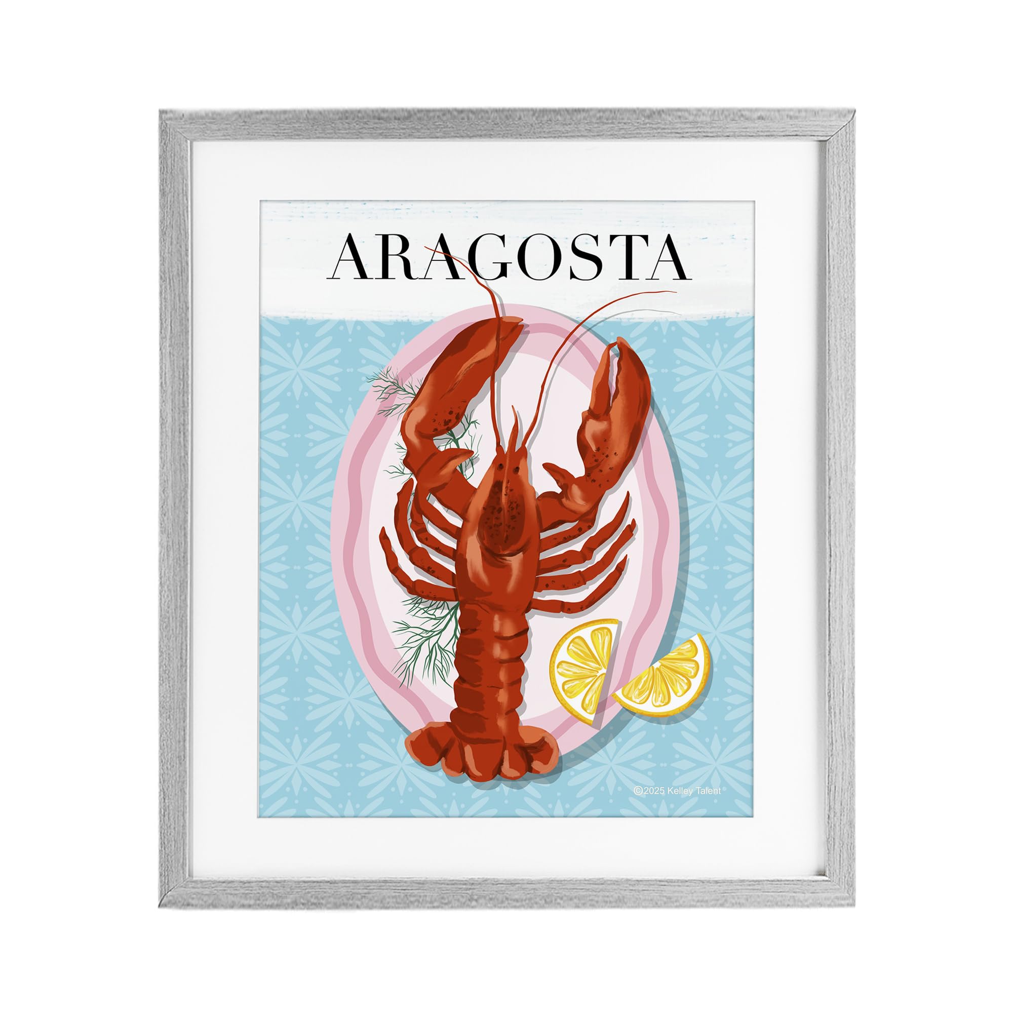 Stupell Industries Farmhouse Gray (Textured) 'Aragosta Lobster Dish'| Framed Print Under Glass