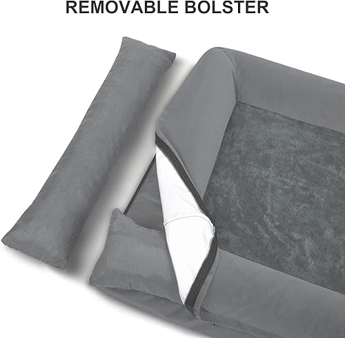 Miniatura 5 de Cama grande para perro, cama ortopédica gris oscuro, cama impermeable para perro con funda extraíble, sofá cama suave extraíble de 4 lados con parte