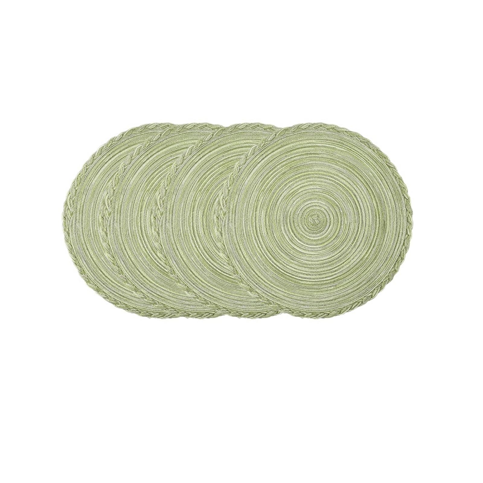 4pcs Round Placemats Cotton Woven Placemat Heat-Resistant Non-Slip Washable Table Mats For Dining(Green)