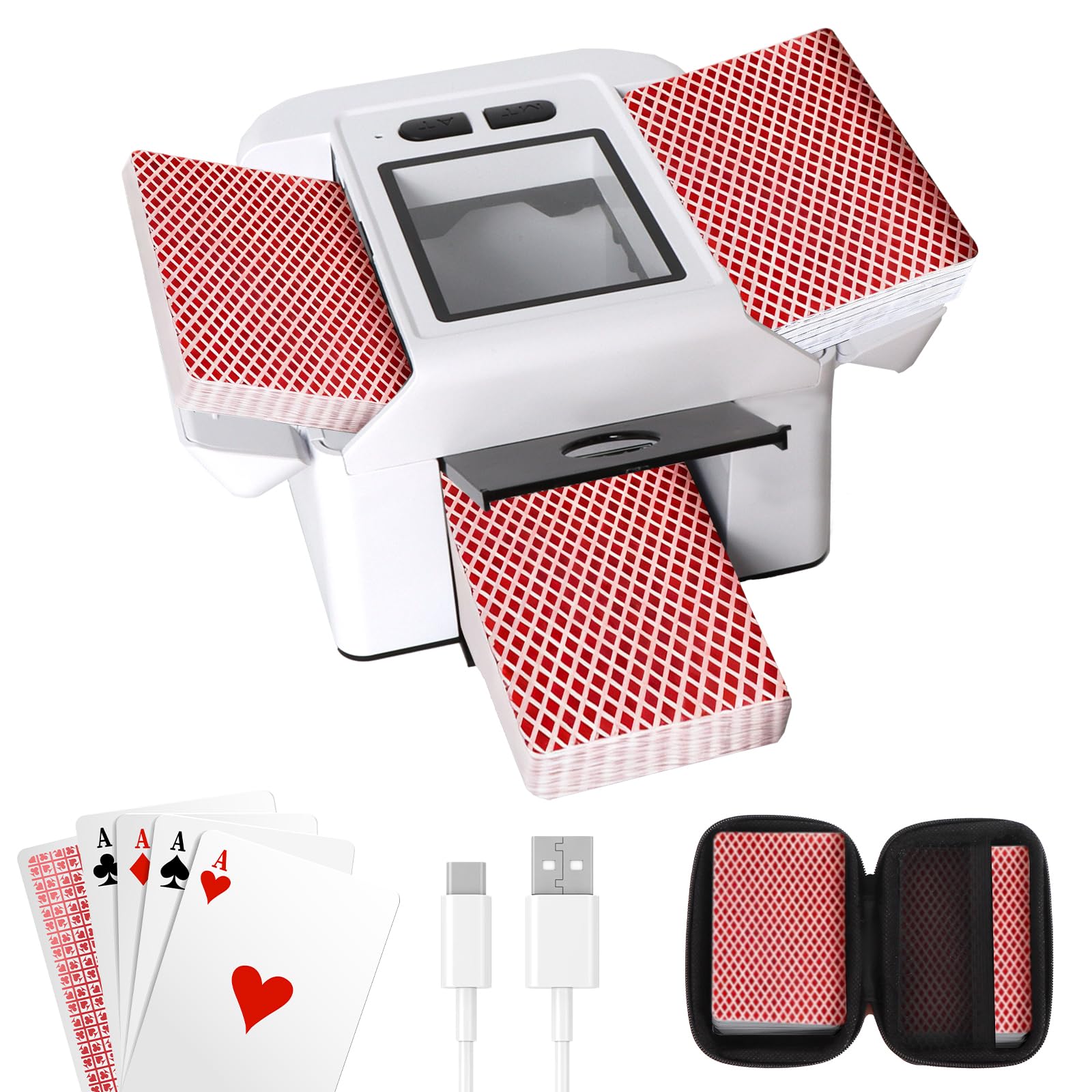 Barajador de Cartas Automático con 2 Mazos con Custodia, Card Shuffler de 2000 MAh, Mezcla Rápida y Silenciosa para Blackjack, Juegos de Compañía para Familias