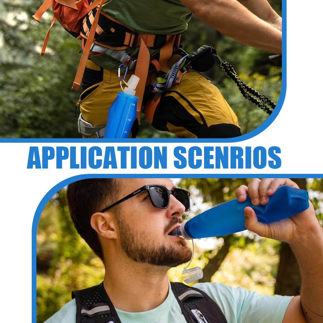 Set 2 Borracce Pieghevoli in Silicone da 250ml, Borraccia Morbida Ultraleggera con Moschettone e Sacchetto Porta Bevande, Bottiglia Acqua Richiudibile per Campeggio,Trekking, Sport Outdoor