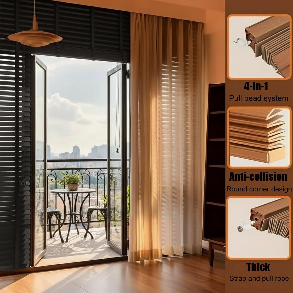 Tende Veneziana in Legno Su Misura, Senza Foratura, Veneziane da Interno/Esterno Senza Fori per Finestre, 50mm Lamelle Privacy Orizzontali Oscurante Persiane per Ufficio