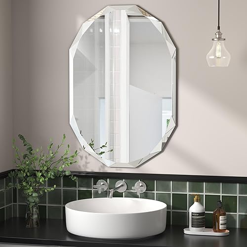 Miniatura 38 de Espejos de baño para sobre el fregadero, espejos redondos sin marco para pared, espejo de baño biselado de 20 x 20 pulgadas, espejo circular