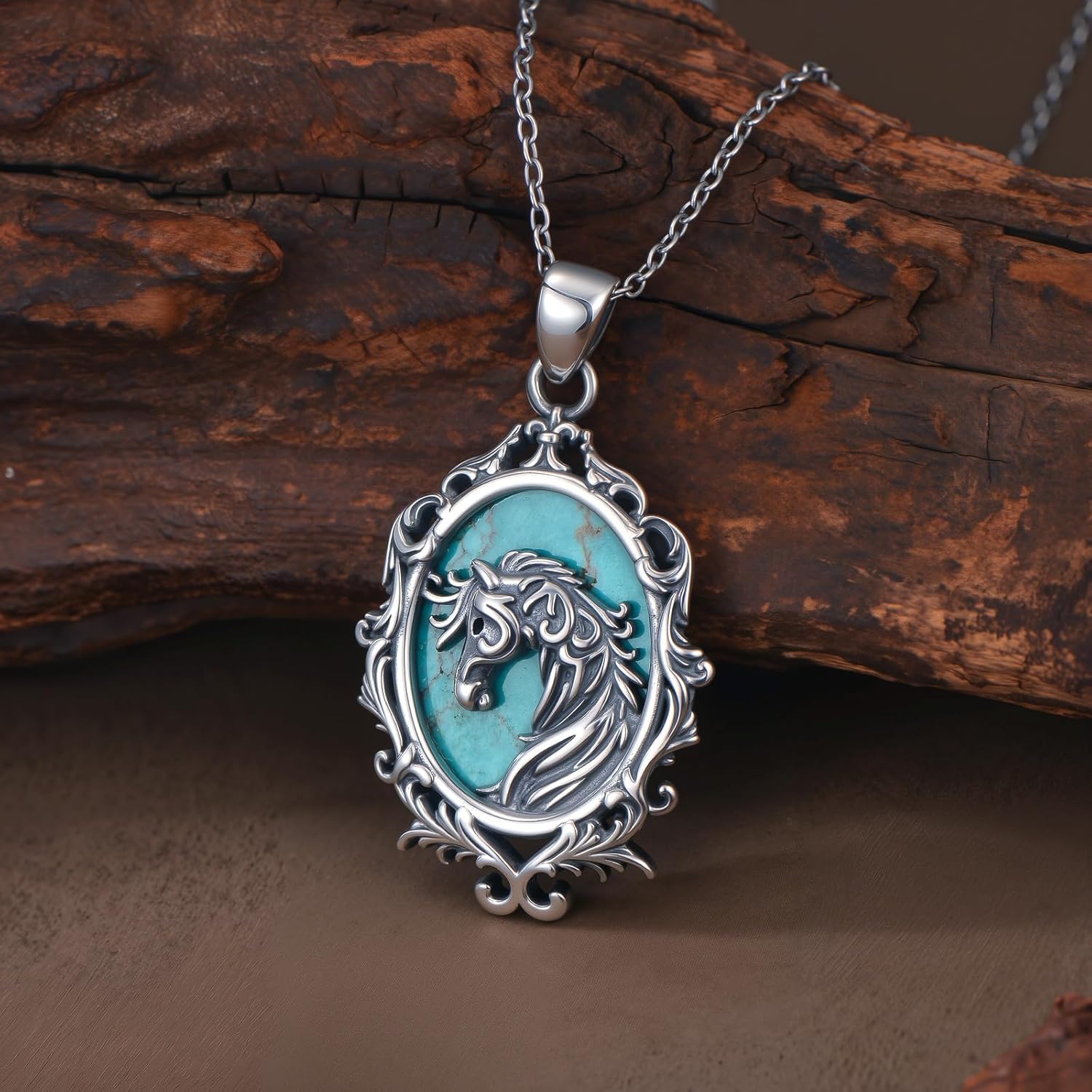 Natural Turquoise Horse Pendant Necklace for Women 925 Sterling Silver Genuine Turquoise Jewelry Gifts for Horse Lover - Image 2