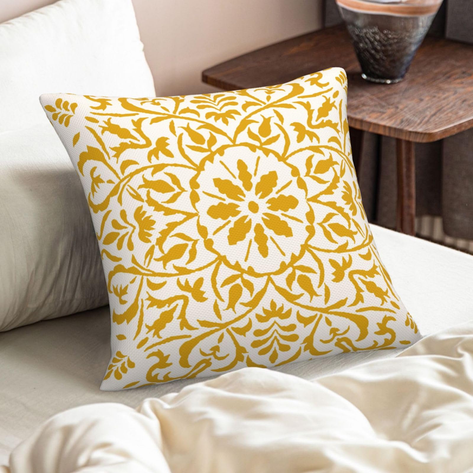 DILOXNSU Set of 2 Yellow Boho Cushion Cover 45 x 45 Bohemian Geometric Modern Decor Square Linen Pillow Case for Sofa Bed Couch Outdoor Cushions Covers 18 x 18 Inch - Image 4