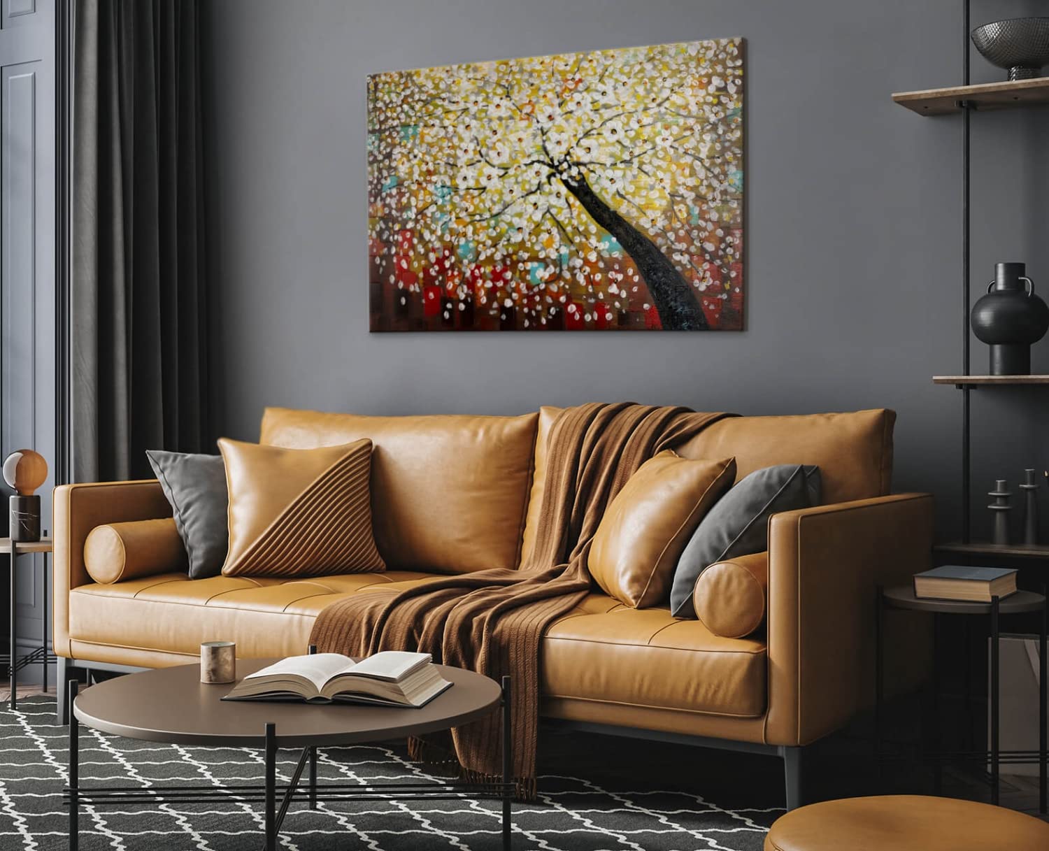 KunstLoft Leinwandbild | 100% HANDGEMALT | 120x80cm | Gemälde 'Zauber im Baumwipfel' | Wald & Bäume | Bunt | Wandbild Wohnzimmer