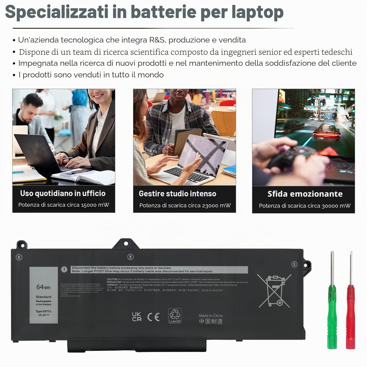 64Wh 4-celle GRT01 Laptop Batteria per Dell Latitude 5421 5431 5521 5531 Precision 3470 3561 3571 Series 00P3TJ 0P3TJ 0R05P0 R05P0 005RGW 05RGW 0VXD57 VXD57 451-BCUN 0ROP0 0R0PO 4ICP7/54/65
