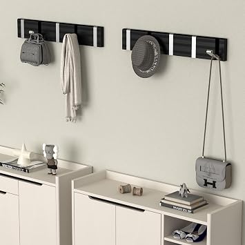 Wisfame Wall Coat Racks with 5 Folding Hooks,Modern Coat Hooks Wall Mounted,Space-Saving Coat Hanger for Entryway,Bedroom,Wall,Door(Black Silver)
