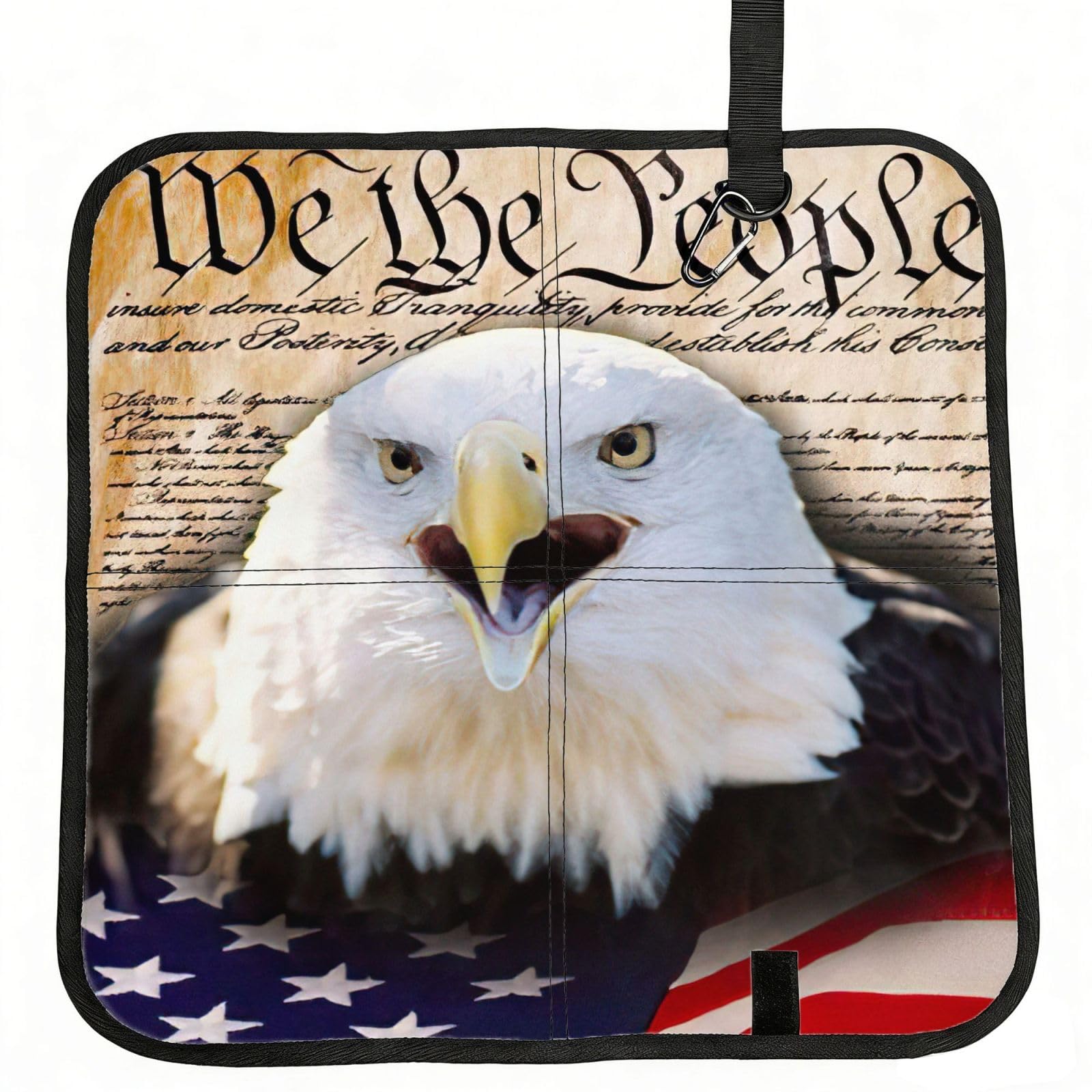 bghdfa Patriotic Bald Eagle With American Flag Print Outdoor Sitting Mat Waterproof Oxford Cloth Seat Cushion Folding Foam Camping Seat For Picnic