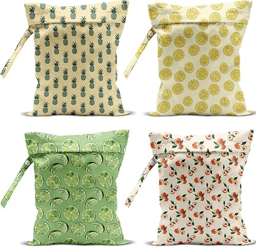 Paquete de 4 bolsas húmedas de frutas, impermeables, lavables, reutilizables, para traje de baño, ropa sucia, pañales, viajes, playa, piscina, yoga,