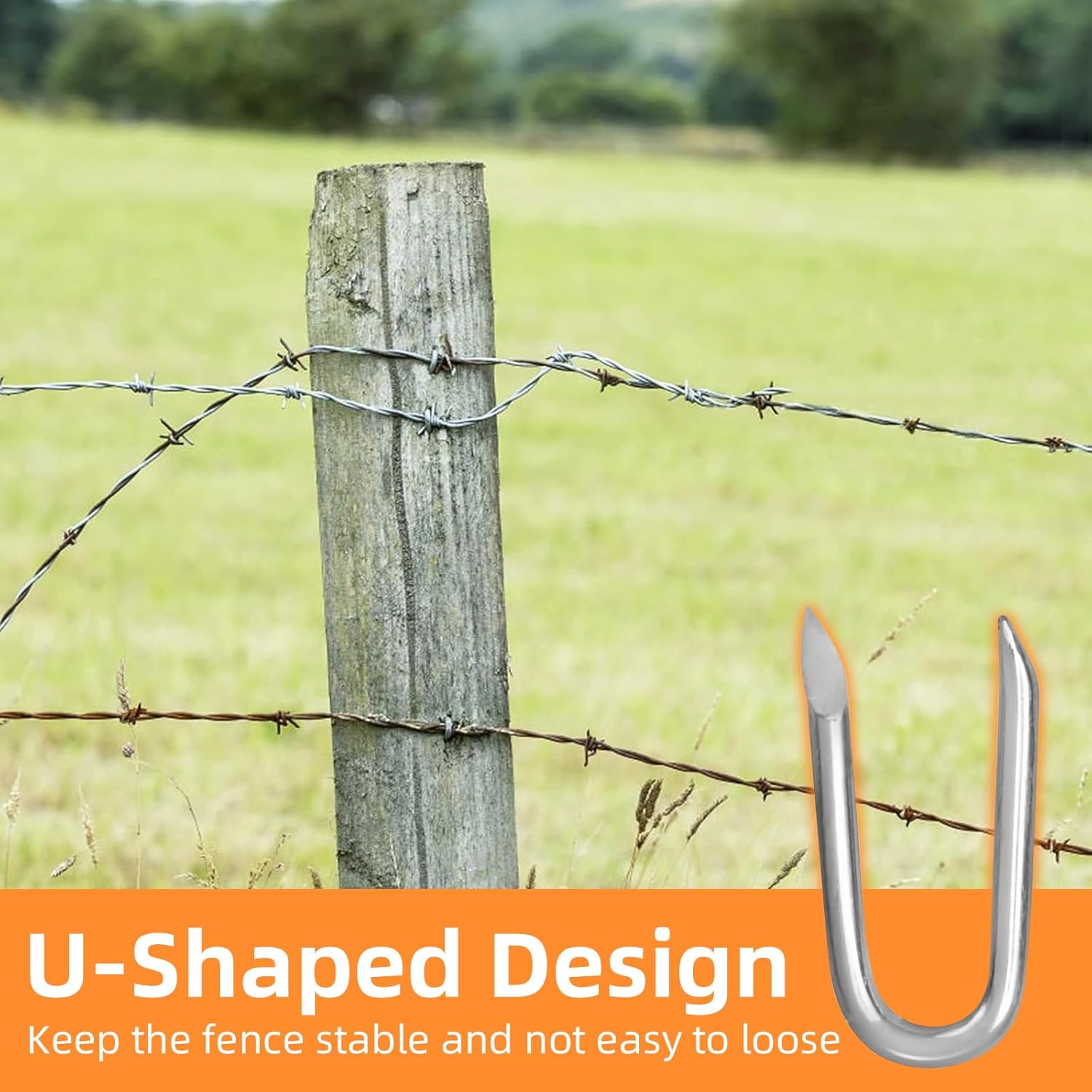 Wire Fencing Staples 200 pcs, Galvanized U Shaped Fasteners Nails for Wire Mesh Fencing Wood Fencing Barbwire Fence