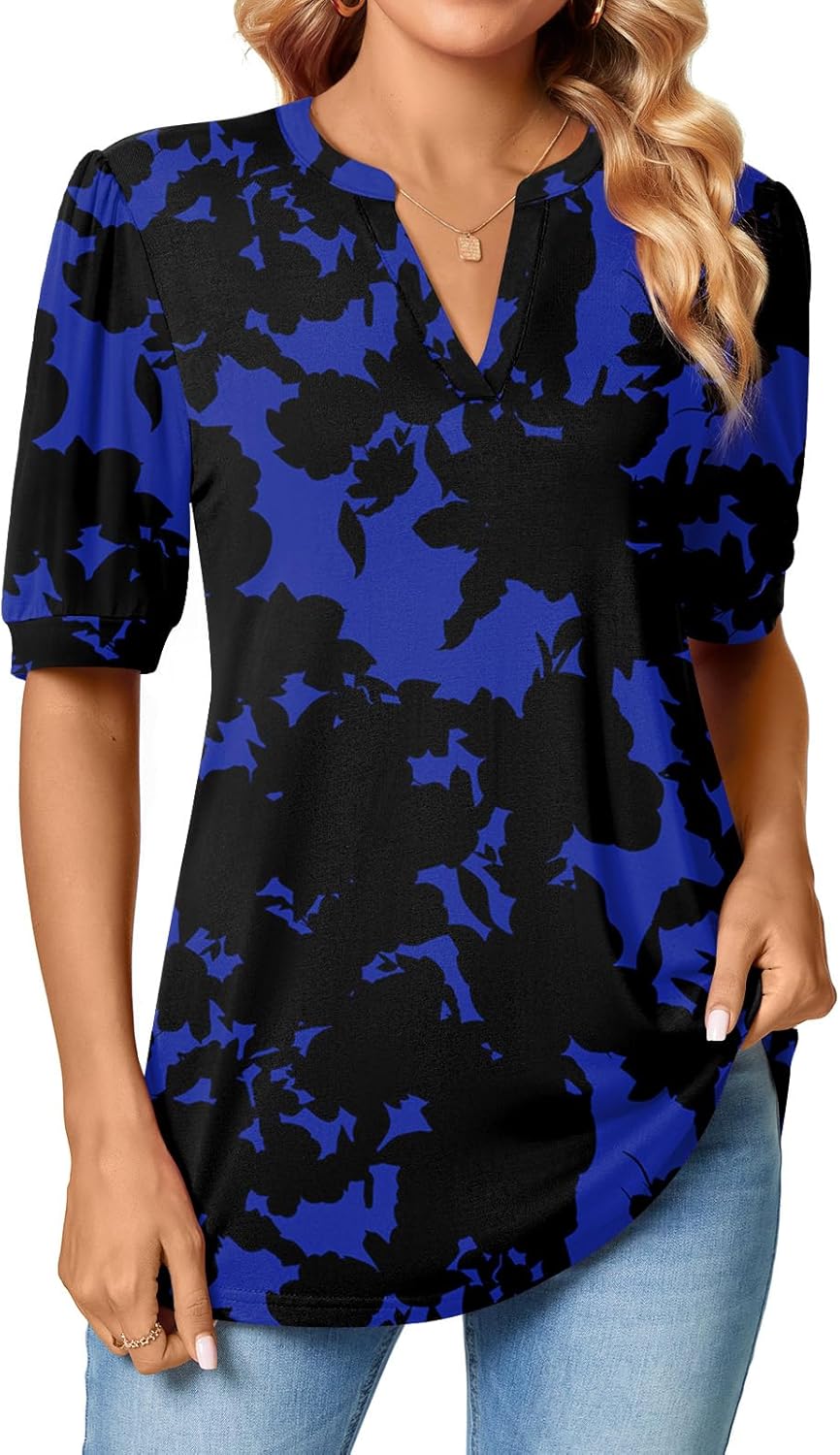 Anyally Womens Summer/Spring Puff Short Sleeve Tops Dressy Casual V-Neck T-Shirts Cute Blouse for Work - Image 3