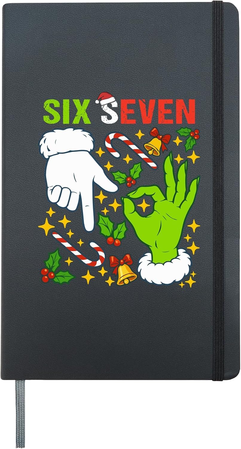 Trending Six Seven Christmas Meme 67 Xmas Family Matching Hardcover Journal, Black