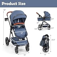 Vista 8 de INFANS Cochecito de bebé 2 en 1, cuna convertible para recién nacido, plegable, alta absorción de impactos con asiento reversible, estructura
