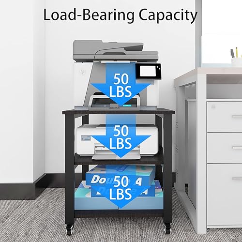 Miniatura 2 de Natwind Carrito de impresora láser de 3 niveles, soporte de máquina grande de 19.7 x 19.7 x 22.6 pulgadas, mesa rodante resistente con
