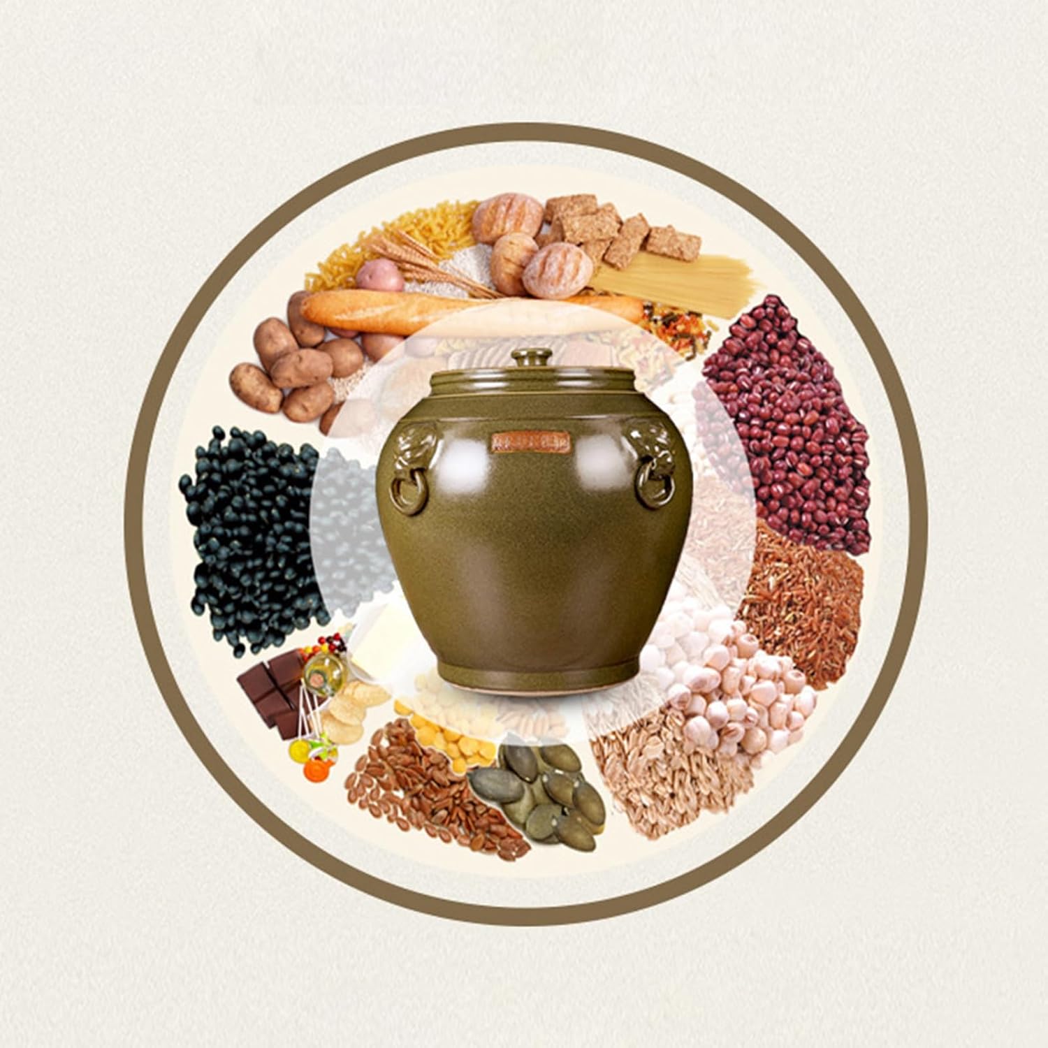 Classic Food Storage Porcelain, Grain & Rice Storage Ceramic Container, Household Kitchen Sealed Storage Tank, for Rice, Flour, Pet Food(15 * 13.4in)