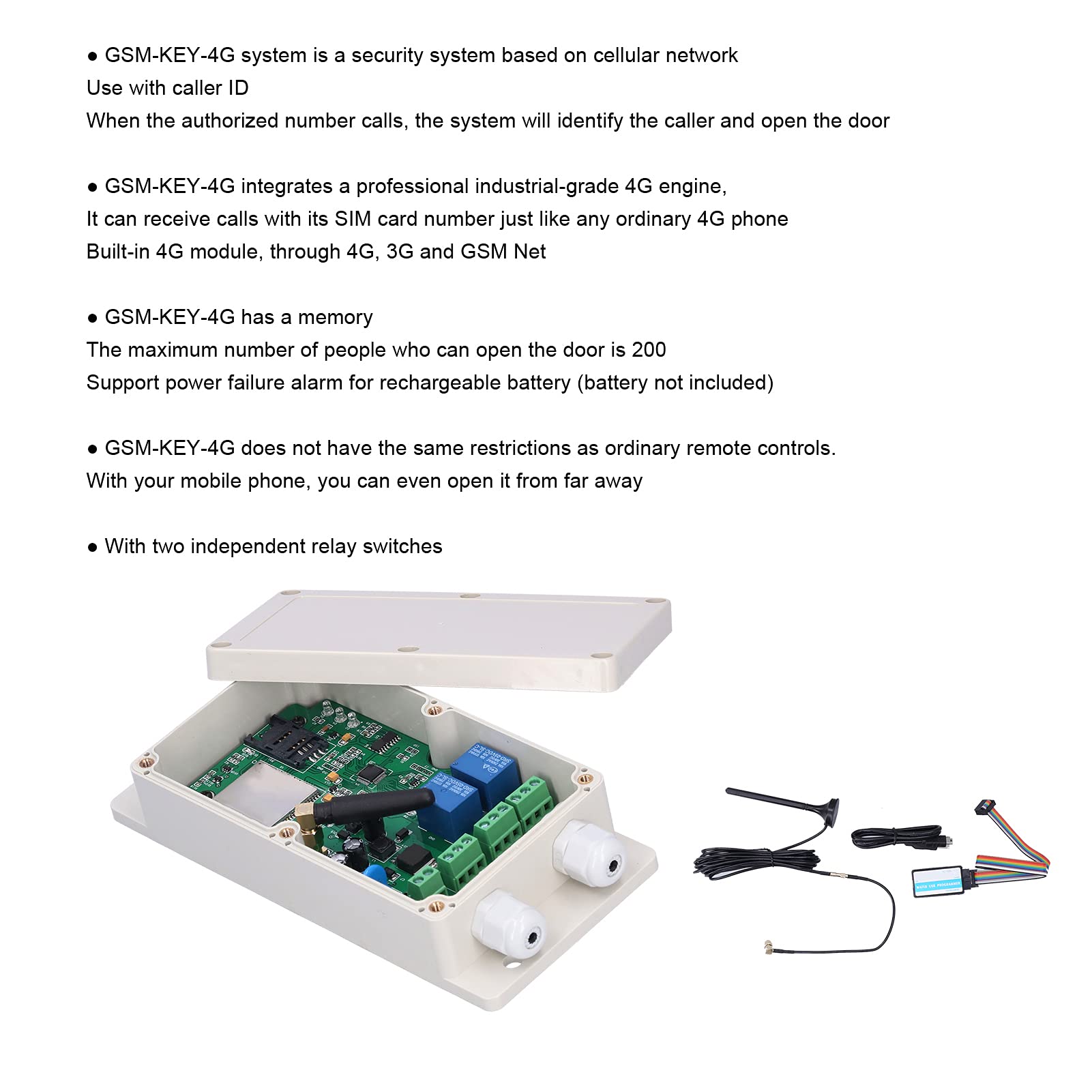 GSMKEY4G Fernsteuerbox mit Doppelrelais für Zutrittskontrolle – 4G3GGSM Türöffner für Haustür, Tor oder Sicherheitssystem (EU-Standard)