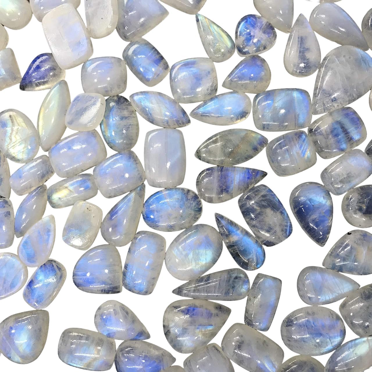 90+ cts Natural Rainbow Moonstone Gemstone Wholesale Cabochons Lot, Jewelry Making Loose Gemstone, Polished Decor, DIY, Wire Wrapping, Reiki, Wikka, Healing Crystals, Bulk Gemstone (4 to 5pcs)