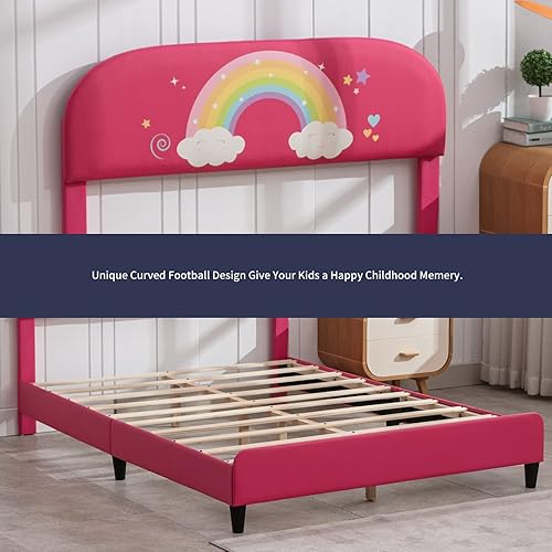 Miniatura 6 de ZAFLY Marco de cama de tamaño matrimonial para niños, marco de cama para niños con cabecera tapizada, cabecera y estribo curvados, marco de cama de