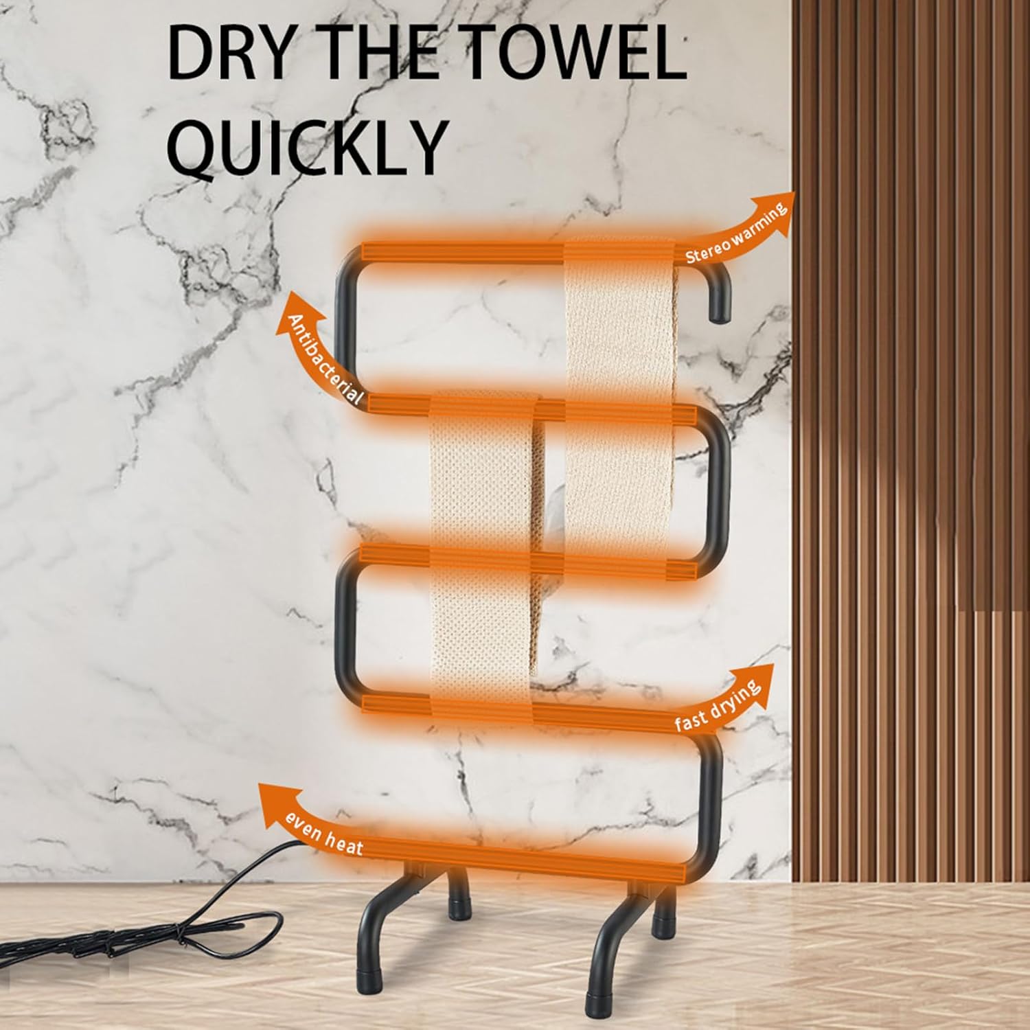 Stainless Steel Mobile Electric Towel Rack Smart Bathroom Carbon Fiber Heated Towel Rail Floor Stand Towel Holder with 5 Bars Towel Warmer