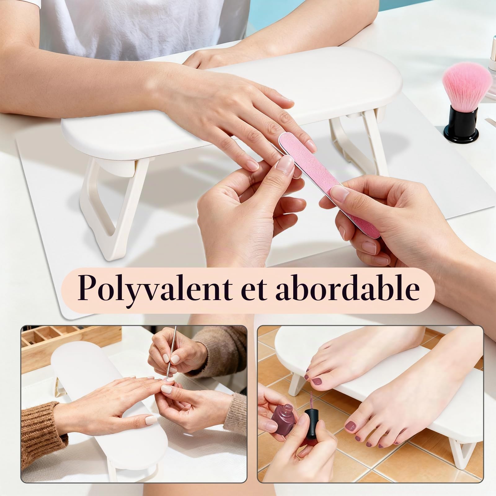 Repose Main Ongle Tapis,Repose Main Manucure Professionnel avec base anti-dérapante,coussin manucure repose main Pliable,coussin ongle repose main,design ergonomique pour salon et maison,Blanc