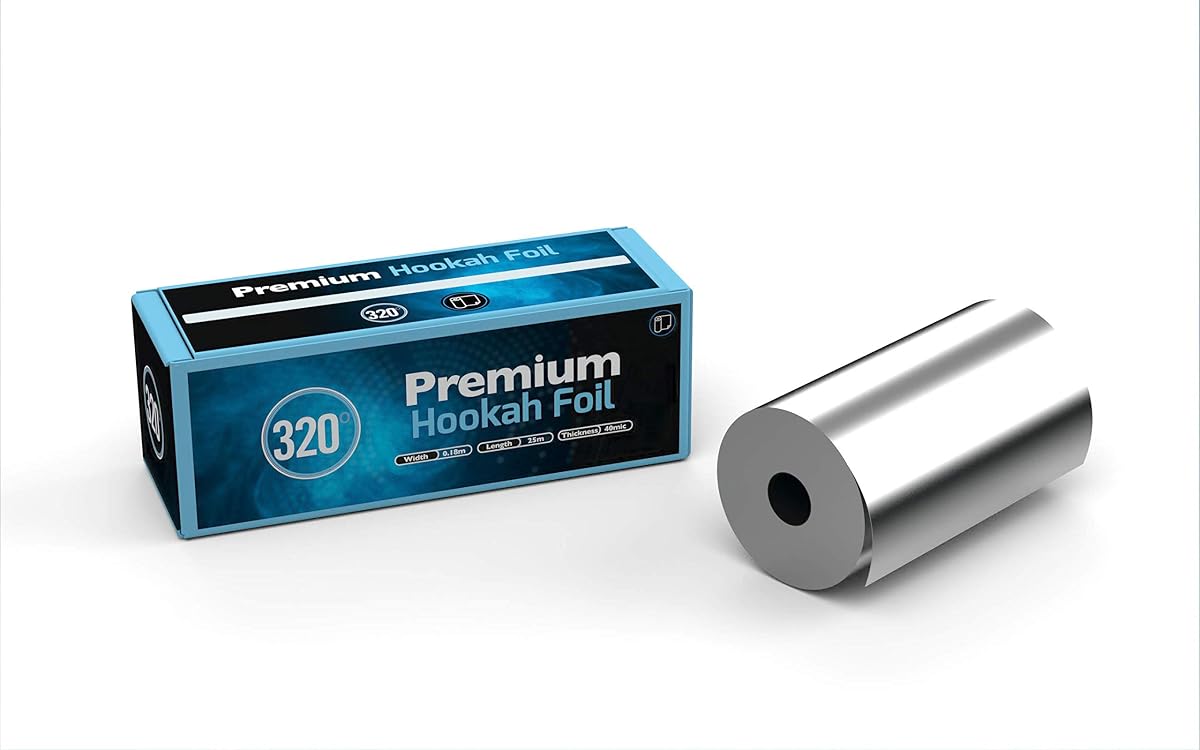 Papel de aluminio premium para cachimba de 320° - Rollos extra gruesos y resistentes - 7" de ancho (180 mm) - 82 pies de largo (25 m) - 40 micras de grosor Sin nicotina