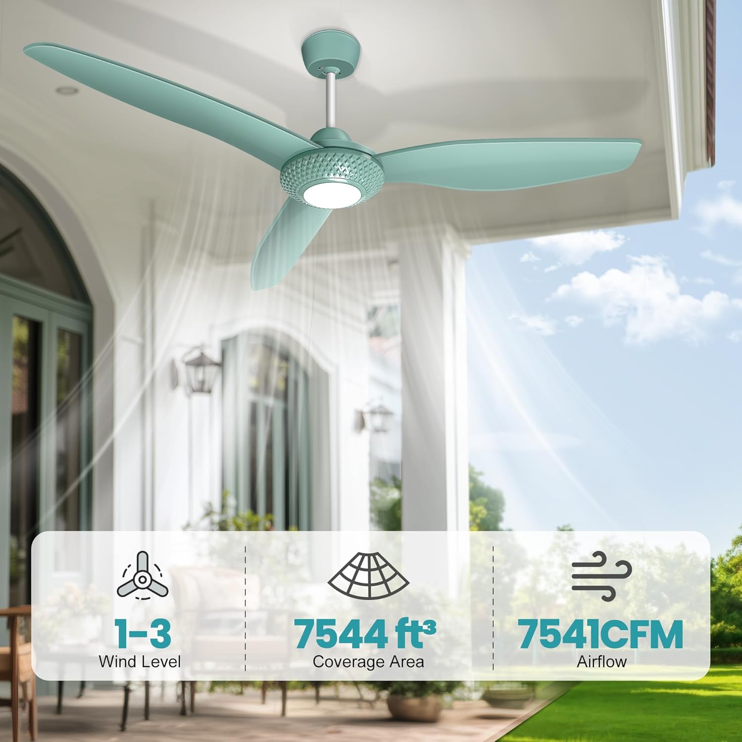 Outdoor Ceiling Fan Light for Gazebo with Battery, 52" Solar Ceiling Fan with Adjustable Thermostat & 2pcs 30W Bifacial Panels for Patios, Porch, Barn, Shed