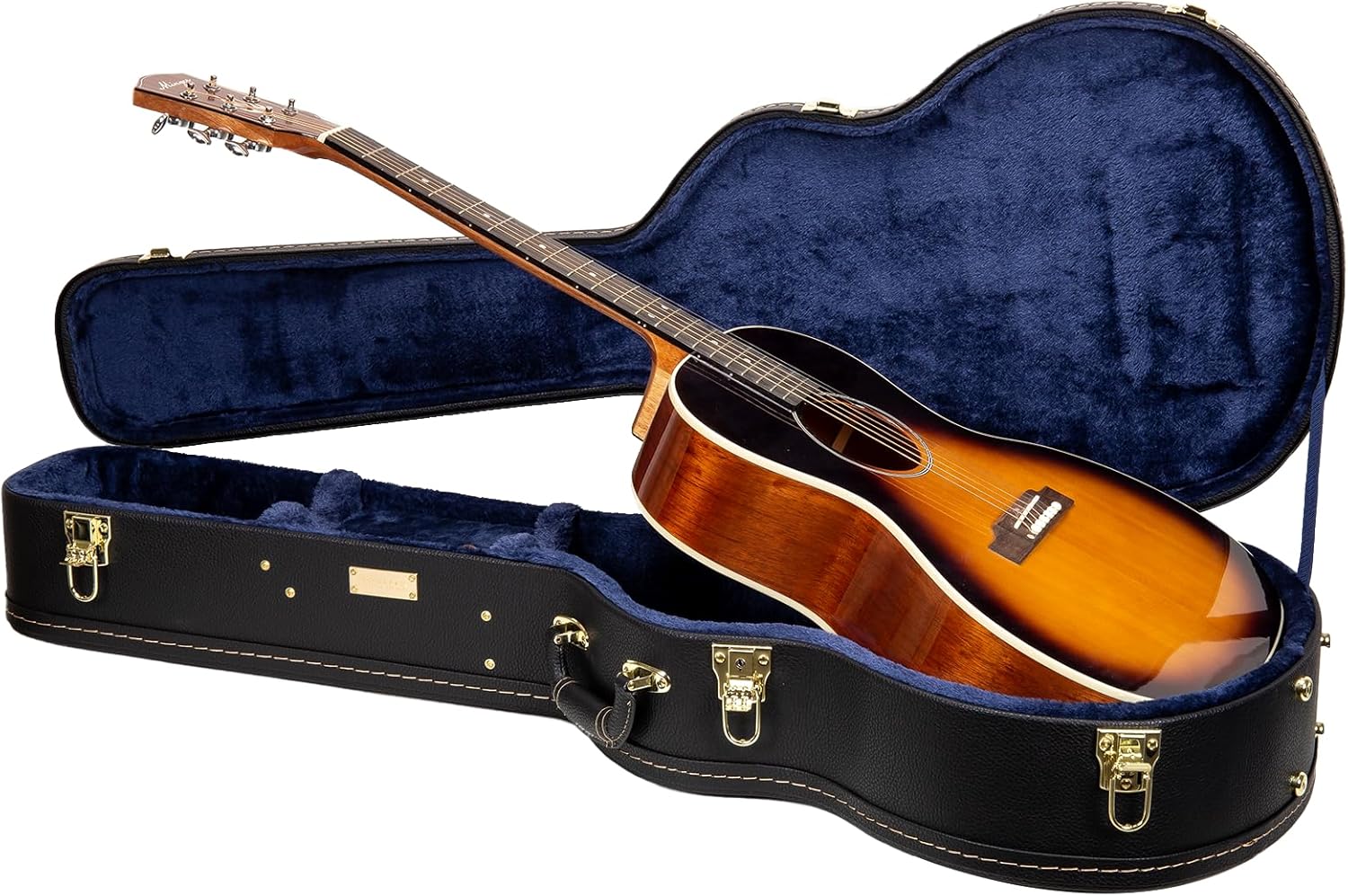 Crossrock Wooden Guitar Case for 14-Fret L-00, Martin CEO, Taylor GC, Yamaha AC/LS | Locking Latch, Storage Compartment – Black (CRW620-L00BK)