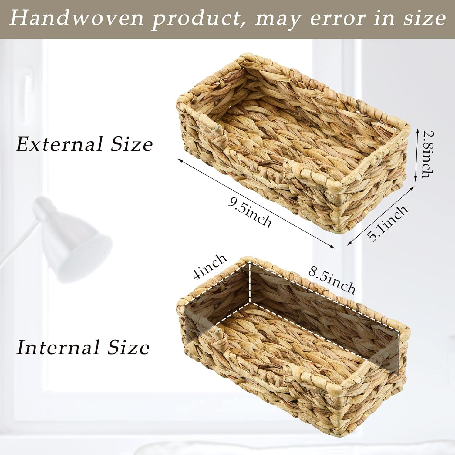 2 Pcs Water Hyacinth Napkin Holder for Bathroom, Disposable Guest Towel Holder Tray, 9.5 x 5.1 Inch Woven Wicker Rectangle Napkin Baskets for Kitchen, Home, Hotel, Farmhouse Party Accessories