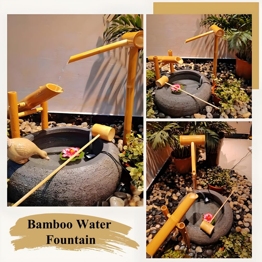 Kit Pompa Solare Fai da Te da 26,7 Pollici, Kit Fontana in bambù, con Pompa, Pannello Solare E Filtro per L'acqua, Fontana Decorativa da Giardino, per Laghetto, Piscina, Giardino