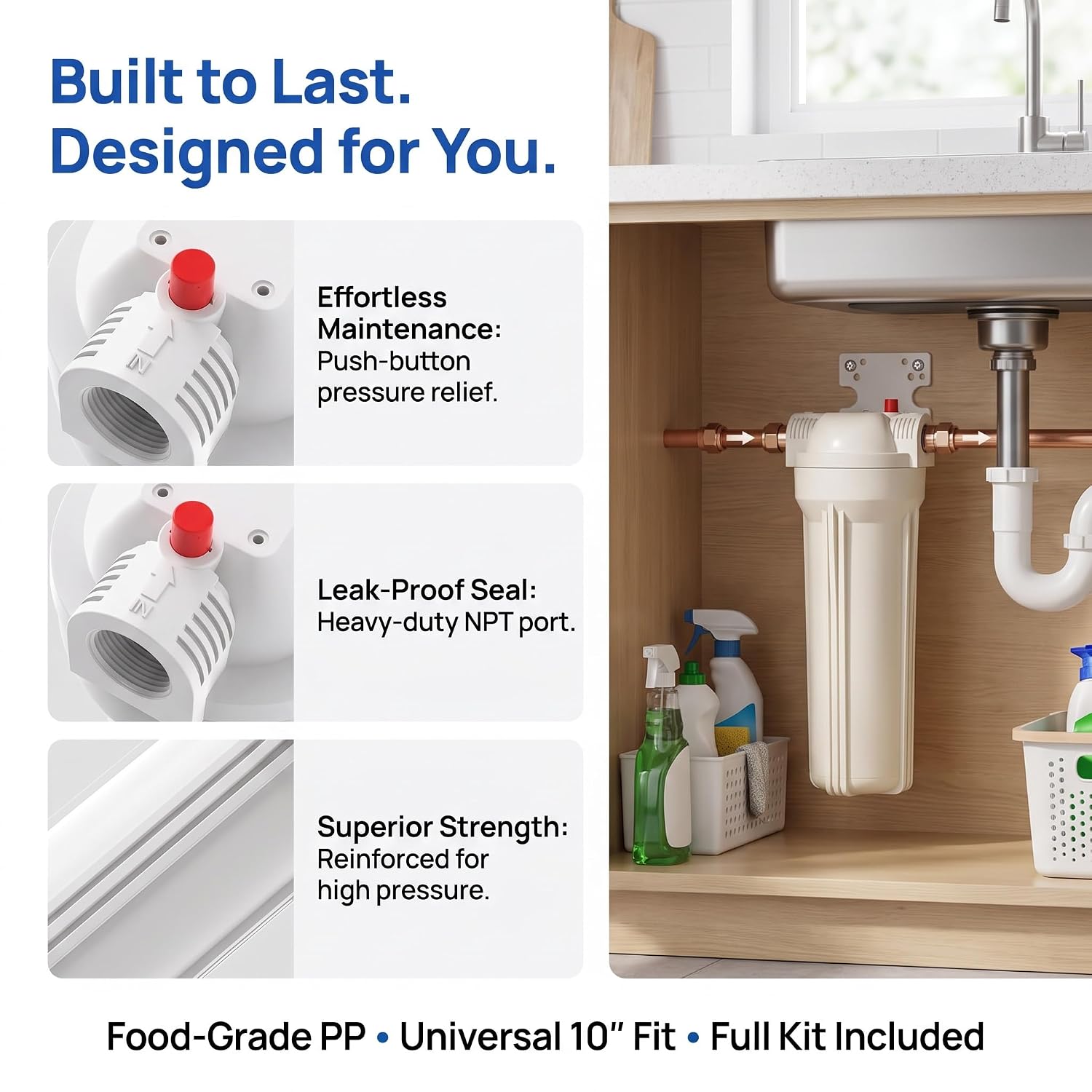 Whole House Water Filter Housing, 10 inch, 3/4 NPT Inlet and Outlet